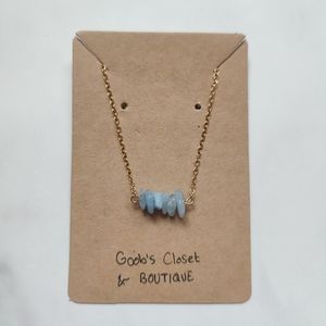 NEW HANDMADE 18K GOLD PLATED NATURAL AQUAMARINE DAINTY BAR NECKLACE